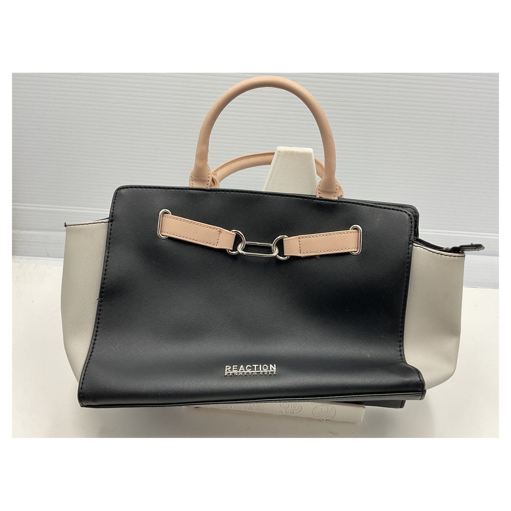 Kenneth Cole Reaction Satchel Bag Colorblock Black Cream Tan Large Tote
